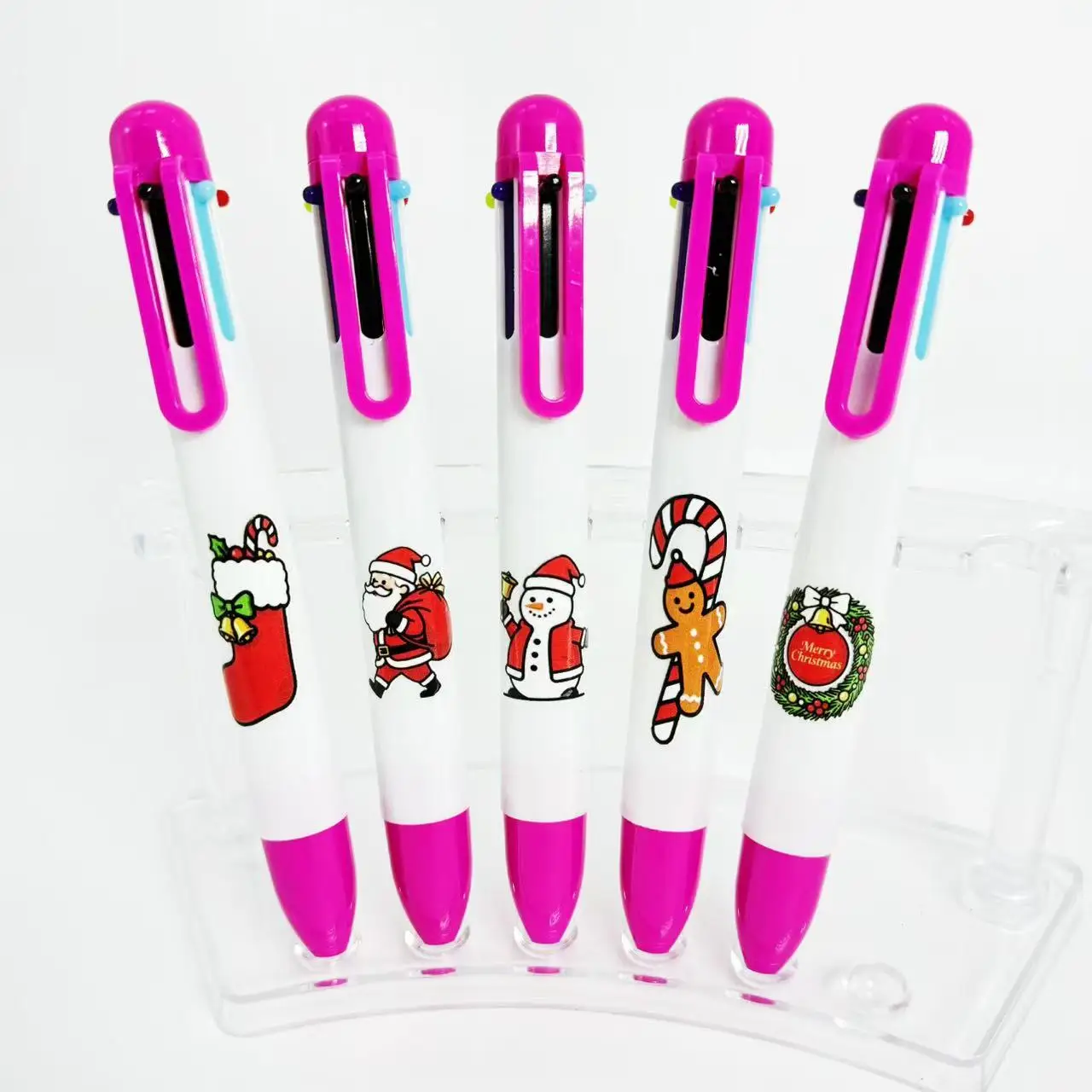 5pcs/10pcs Santa Claus element theme multi-color ballpoint pen Christmas six in one ballpoint pen marking key multi-color press