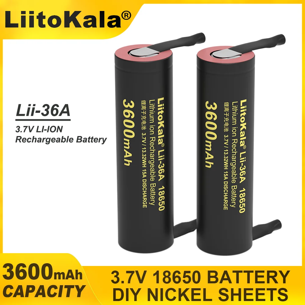 Liitokala 100% New Original Lii-36A 18650 Li-ion Rechargeable battery 3.7V 3600mAh batteries DIY Nickel for Mobile power