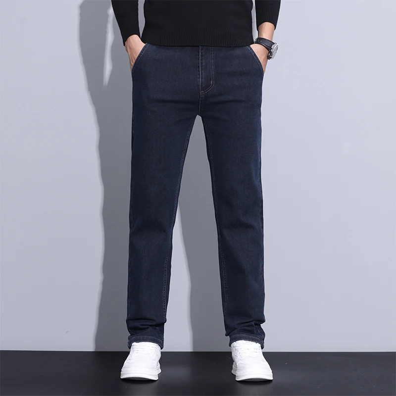 럭셔리 가을 겨울 코튼 블렌드 남성용 청바지 비즈니스 스트레이트 데님 팬츠 워크 오피스 트라우저 남성 플러스 사이즈 40 브랜드