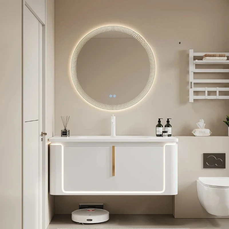 

Bathroom Cabinet Combination Ceramic Integrated Basin Toilet Wash Table Cream Wind Oak Washbasin