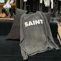 High Quality Cotton Oversized Saint T-Shirt Men Women Vintage Washed Black Classic Crack Logo Print Long Sleeved T Shirt