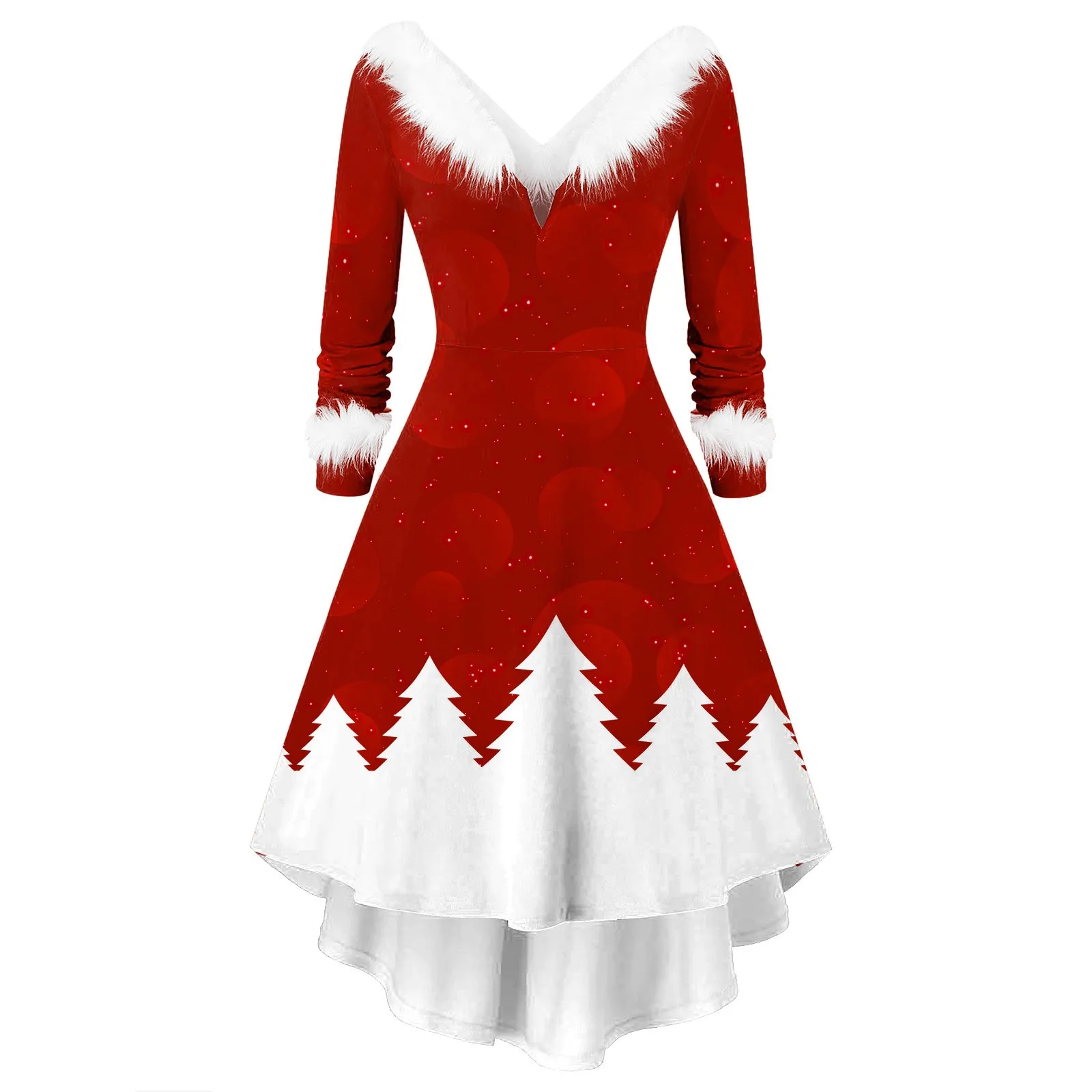 

Deep V Neck Women Christmas Dress Plush Furry Party Fashion Long Dress Long Sleeve Elegant Evening Festival Women Clothes