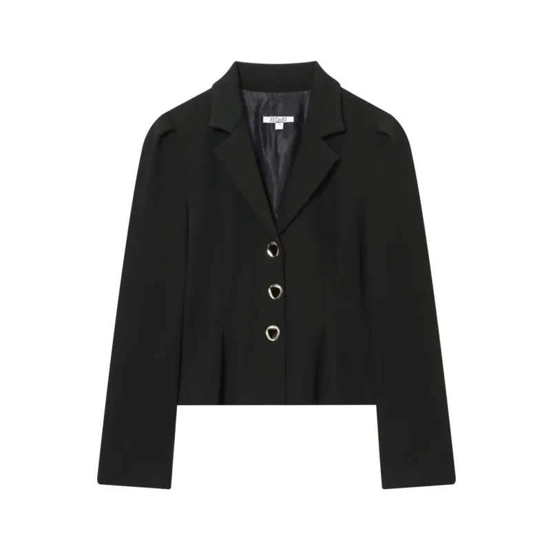 

Autumn Women Puff Sleeve Peplum Blazer Lapel Collar Long Sleeve Women's Casual Flared Hem Coats Chic Female Tops