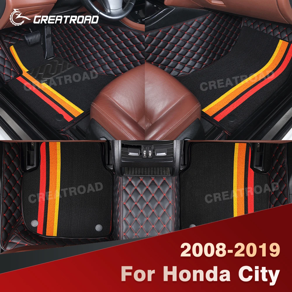 

For Honda City 2008-2019 Double Layer Car Floor Mats Custom Auto Carpet Cover Interior Accessories