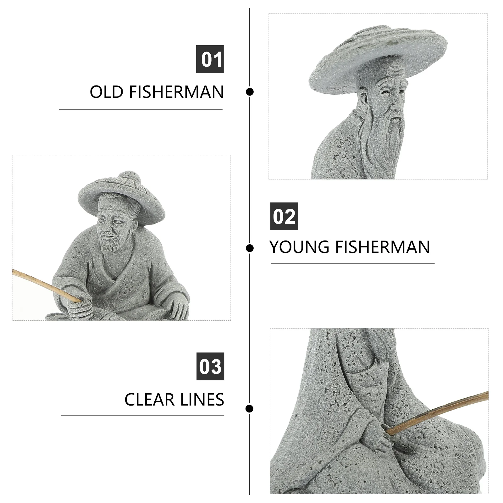 

1Set Fishing Sandstone Statue Unique Vivid Garden Aquarium Decor Gift Fisherman Sculpture Fisherman Ornament Fish Tank Decors