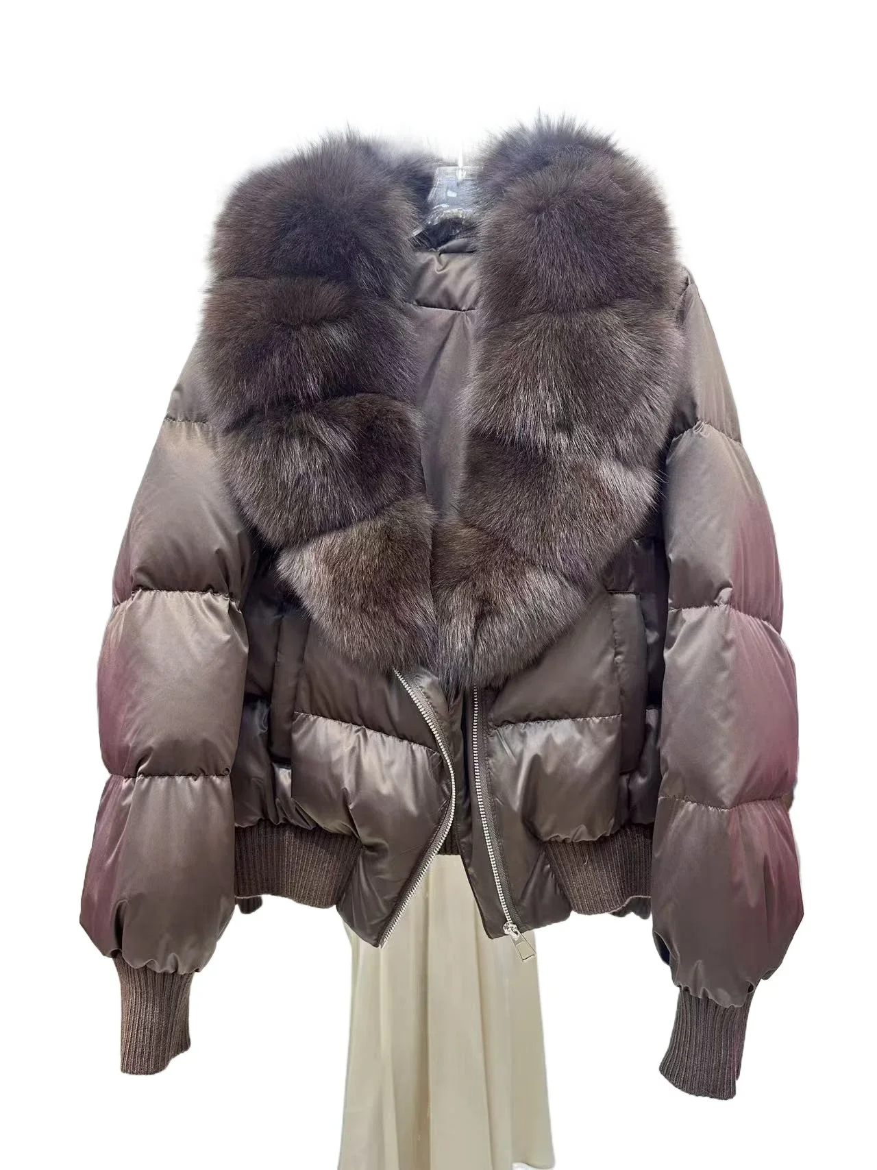 OFTBUY Winter Removable Real Fox Fur Collar Luxury Women Duck Down Jacket Glossy Short Puffer Coat Zipper Warm Fashion Outerwear