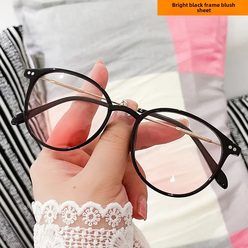 Korean style new oval glasses frame, retro lightweight rice nail anti-blue light glasses, popular same style plain mirror