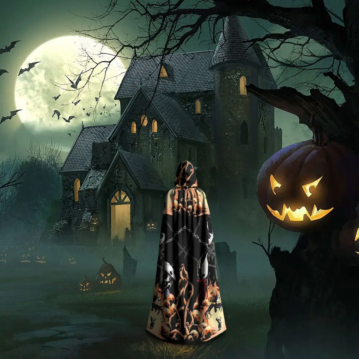 Длинный плащ с капюшоном Hollow Knight, средневековый костюм ведьмы, накидка для косплея, накидка на Хэллоуин, вампир, для взрослых, унисекс