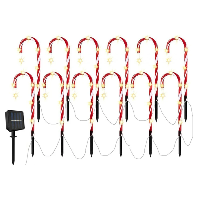 

Hot Solar Christmas Cane Ground Lights Light String Candy Star Cane Lawn Landscape