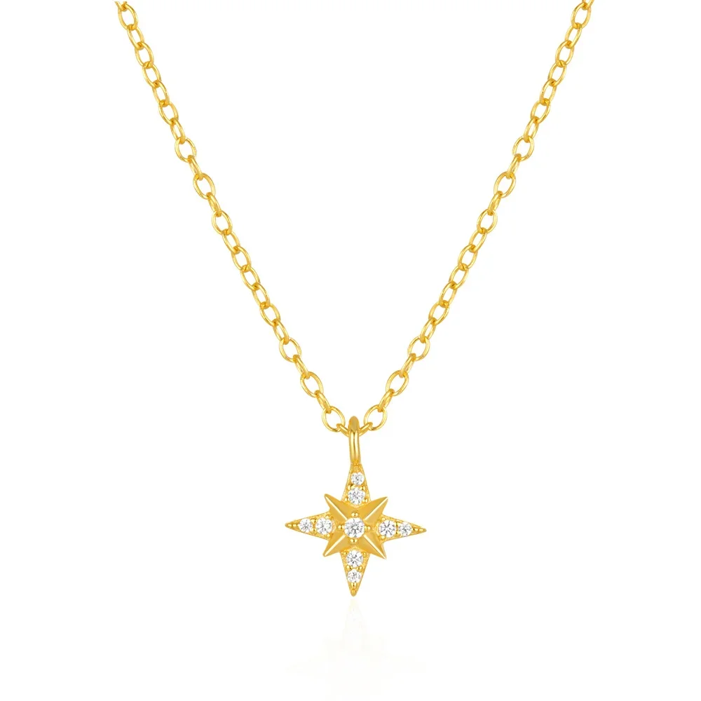 KO 925 Silver Gold New European and American Star Element Zircon Four Star Pendant Charm Necklace for Women jewelry plata925