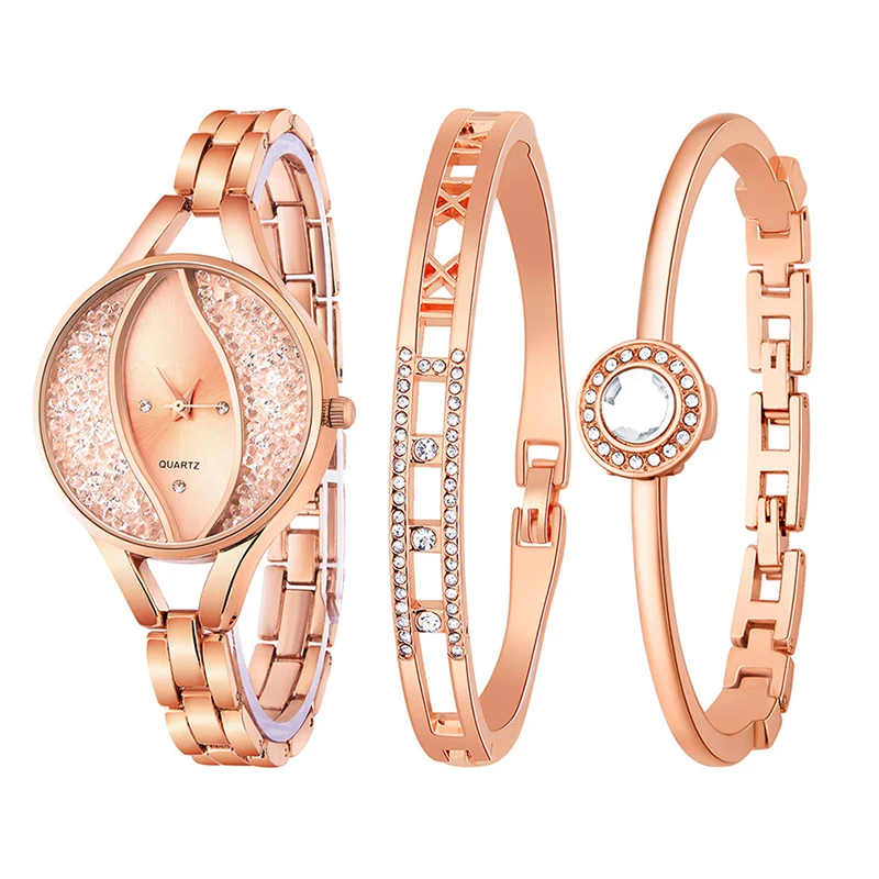 

3 Pcs Set Watch Women Flow Sand Diamond Bracelet Watch Luxury Jewelry Ladies Female Girl Hour Casual Quartz Wristwatches