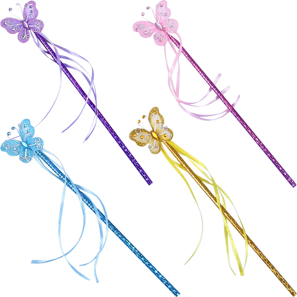 Varitas de hadas y mariposas brillantes, palos de disfraz con purpurina, suministros para fiestas infantiles, accesorios de Cosplay, accesorios de Ángel, gato, 4 Uds.