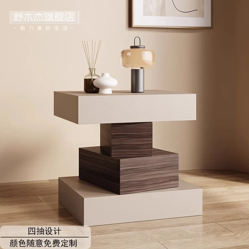 2025 new creative Italian solid wood bedside  simple modern mini bedroom complete simple personalized bedside table