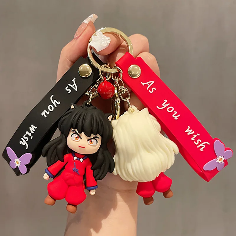 NEW 3D Anime Figure Inuyasha HigurashiKagome Keychain Cute Soft Rubber Charms Keyring Jewelry Bag Key Holder Accessories Gift