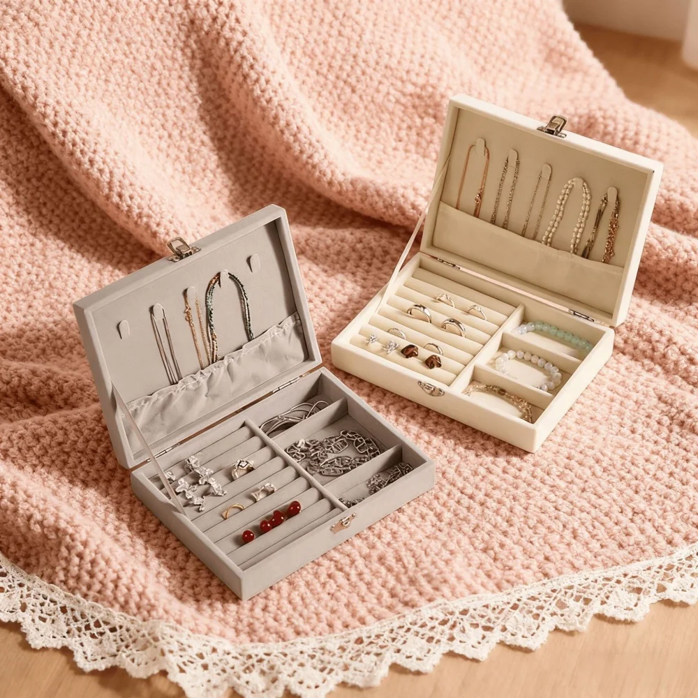 Jewelry Storage Box Tough Ring Necklace Earrings Brooch Box Velvet Jewelry Box High Quality For Dressing Table Bedroom Gift