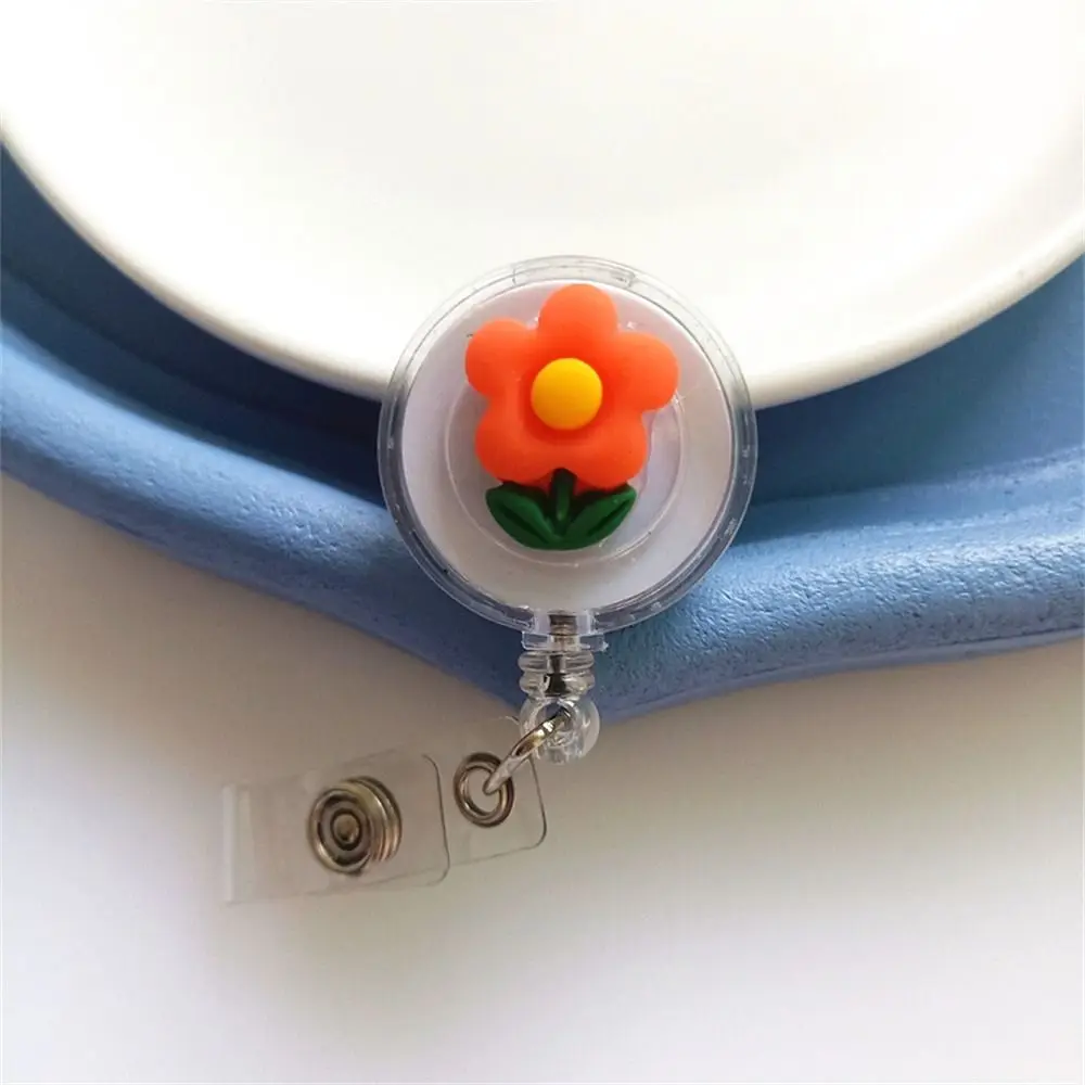 Flowers Resin Retractable Badge Reel Nurse Doctor Student Exhibition ID Card Clips Badge Holder Stationery Flora