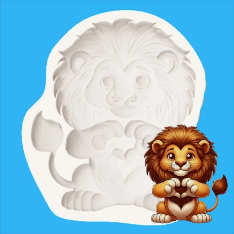 Silicone Mold of a Little Lion in a Sitting Position with Hands Forming a Heart, Chocolate Fondant Making Tool