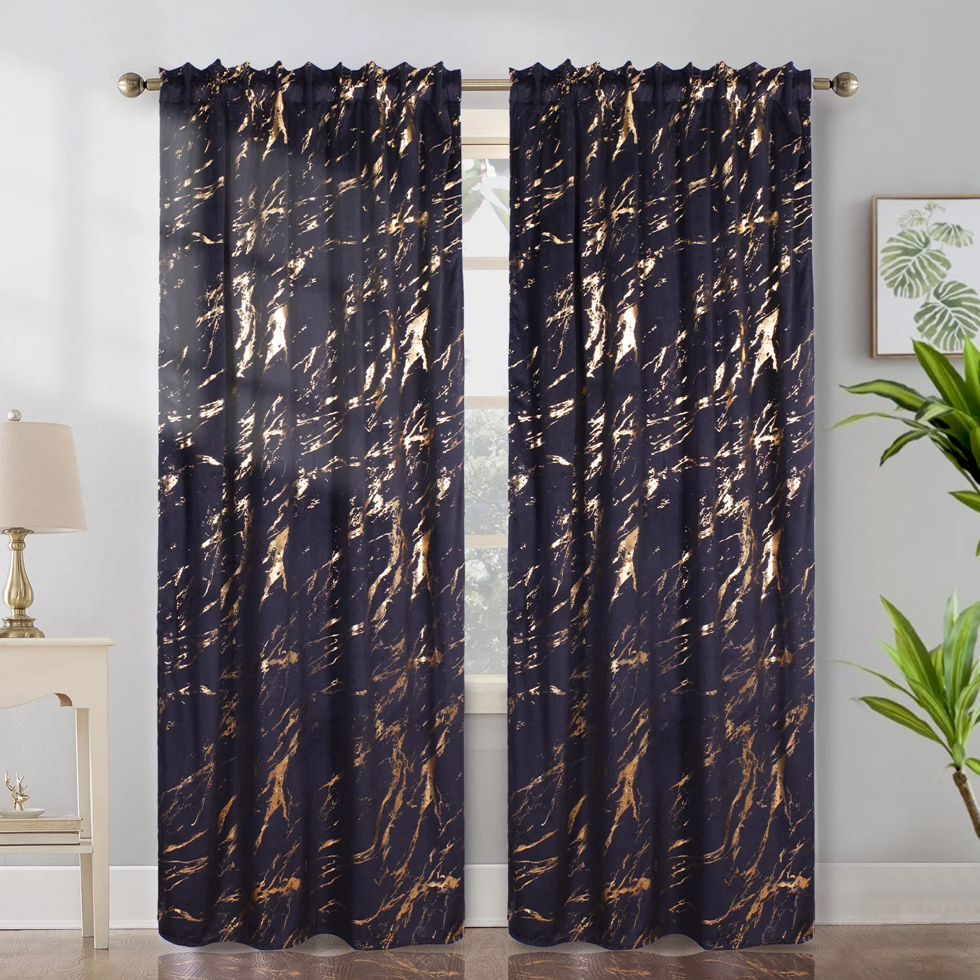 

1PC hot stamping marble blackout curtains with drawstring design for hotel living room bedroom winter holiday decoration