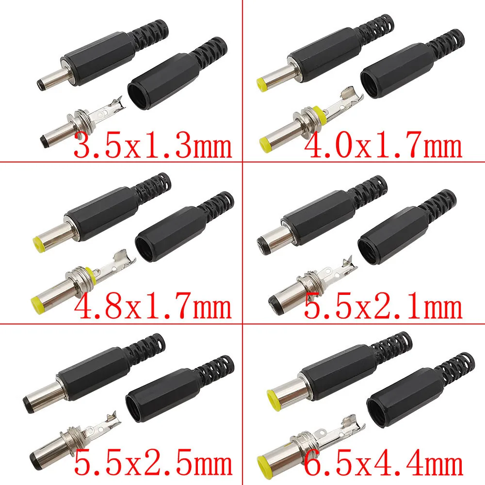 5Pcs 3.5x1.3mm 4.0x1.7mm 4.8x1.7mm 5.5x2.1mm 5.5x2.5mm 6.5x4.4mm DC Power Male Plug Jack Charging Plugs Solder Wire Connector