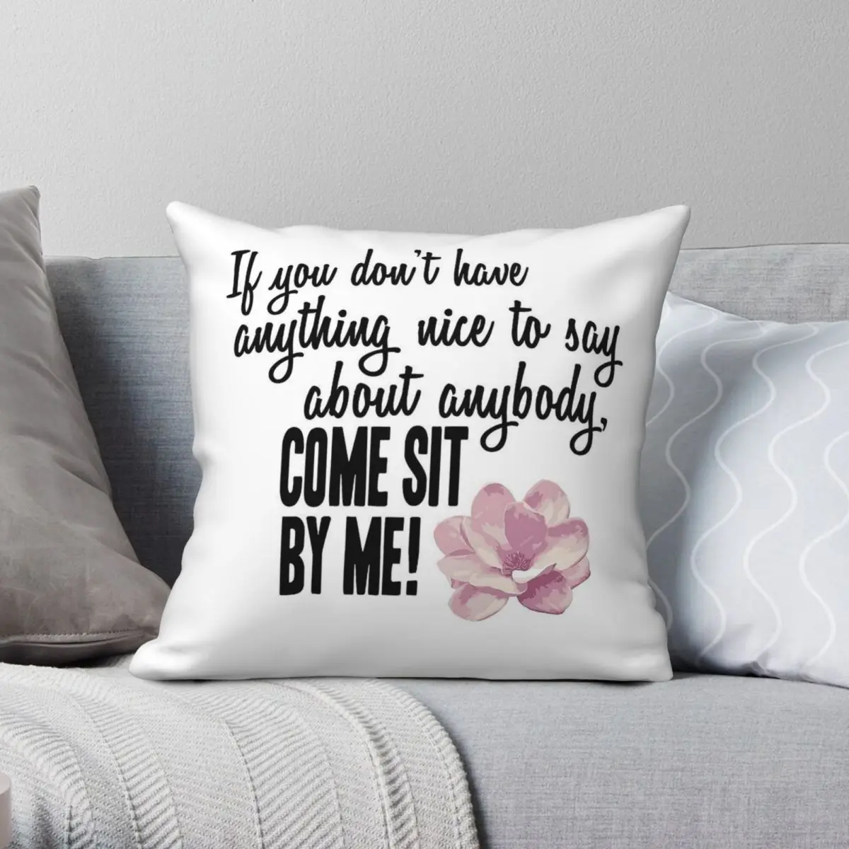 غطاء وسادة مربع من الفولاذ Magnolias Come Sit By Me مصنوع من البوليستر والكتان المخملي المطبوع بسحاب غطاء وسادة مزخرف غطاء وسادة منزلي