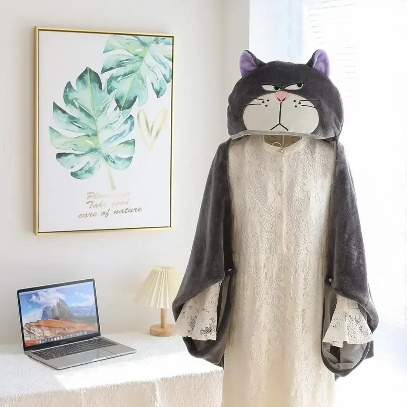 Disney Air Conditioned Blanket Lucifer Cat Cute Anime Peripheral Hooded Cloak Air Conditioned Room Nap Blanket Student Shawl