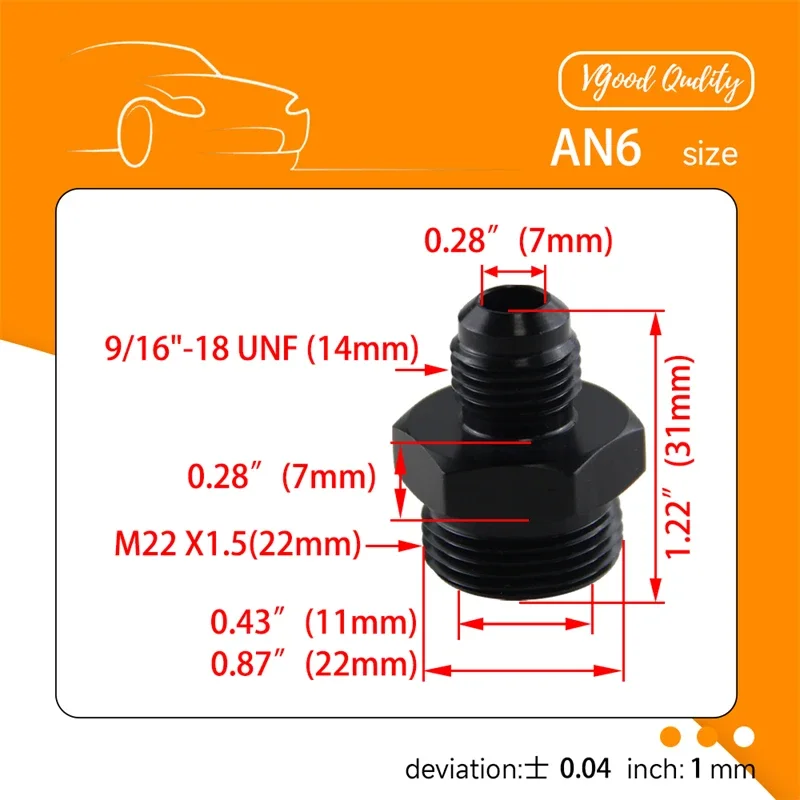 2PCS M22x1.5 to Male 6AN Adapter with Seal Ring for Oil Cooler Fuel Tank Intercooler Turbo Radiator