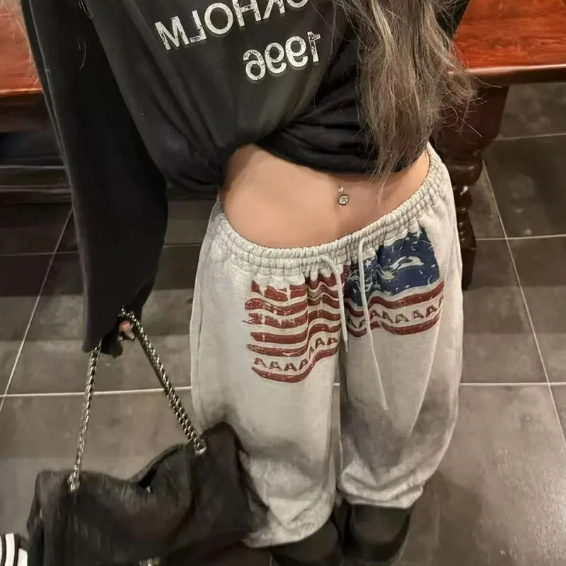 Fashion Street Trend Straight Trousers American Dirty Dyed Creative Make Old Print Loose Pants Hip Hop Autumn Winter Y2K Slacks