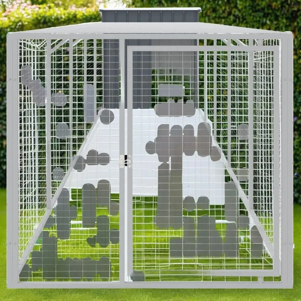 Galvanized Steel Chicken Cage with Run - Anthracite 43.3x239.8x43.3 cm for Secure Poultry Housing