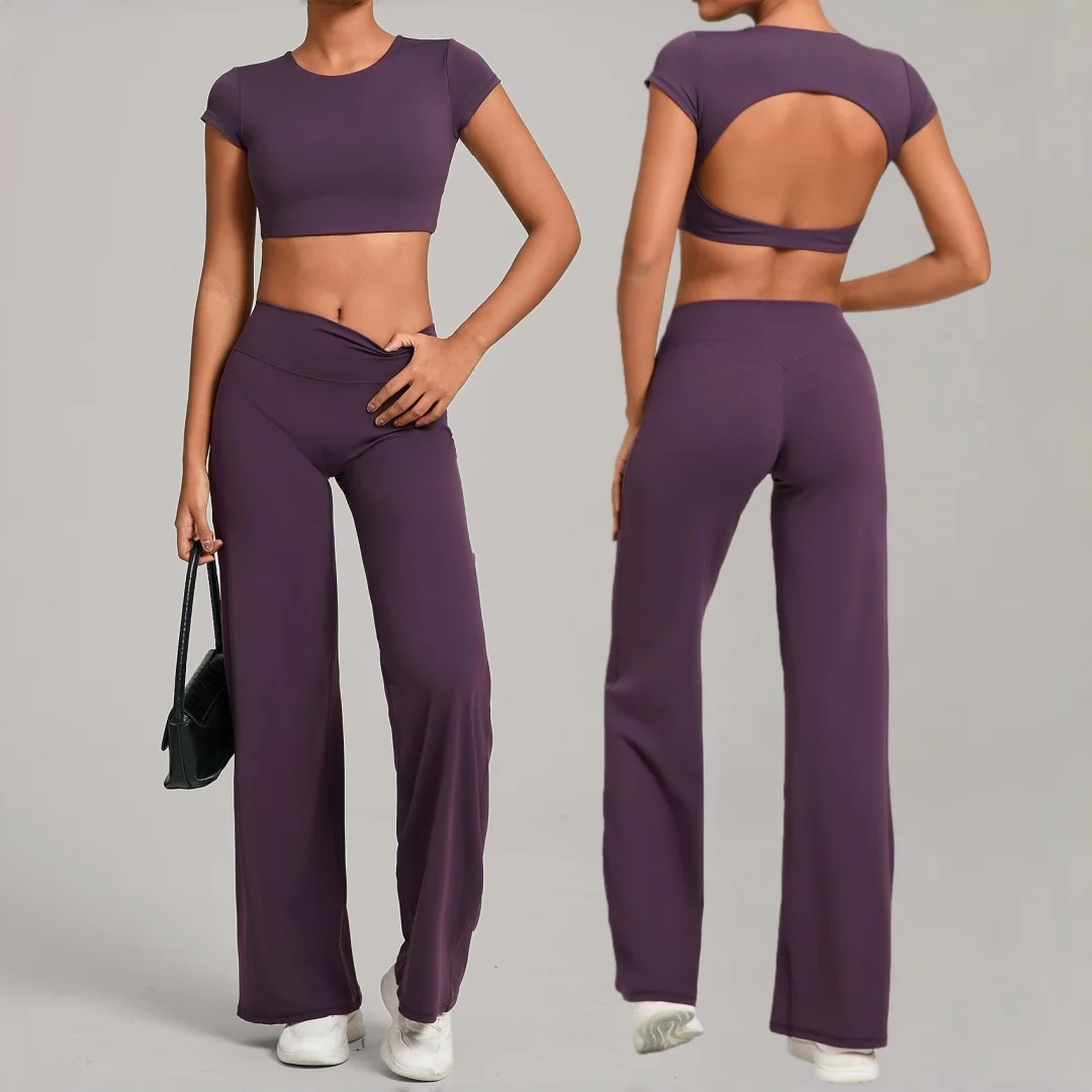 

Seamless Yoga Set Sports Fitness High Waist Hip Lift Tight Backless Straight-Leg Pants Set Running Workout Clothes Gym Yoga Suit