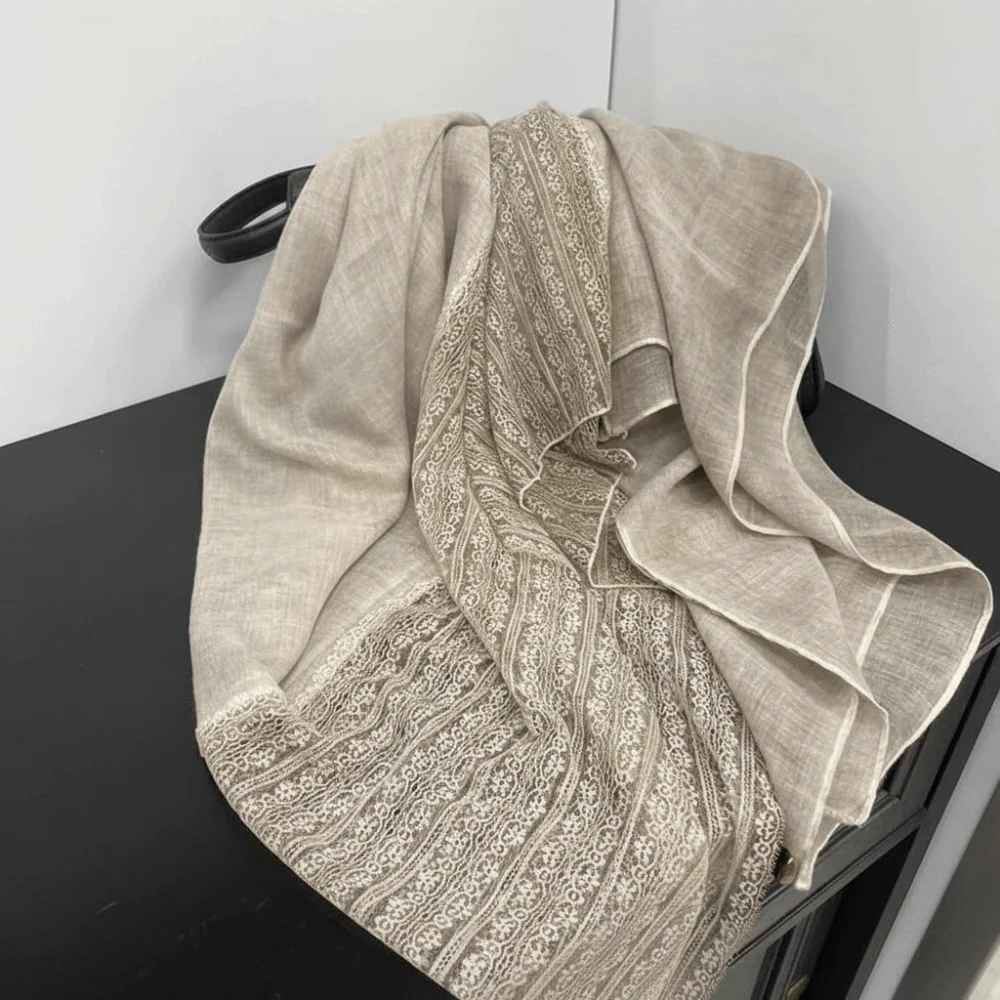 

Fashionable Versatile Linen Scarf Elegant Thin Lace Scarf Breathable Sun Protection Silk Scarf Summer Spring Autumn for Women