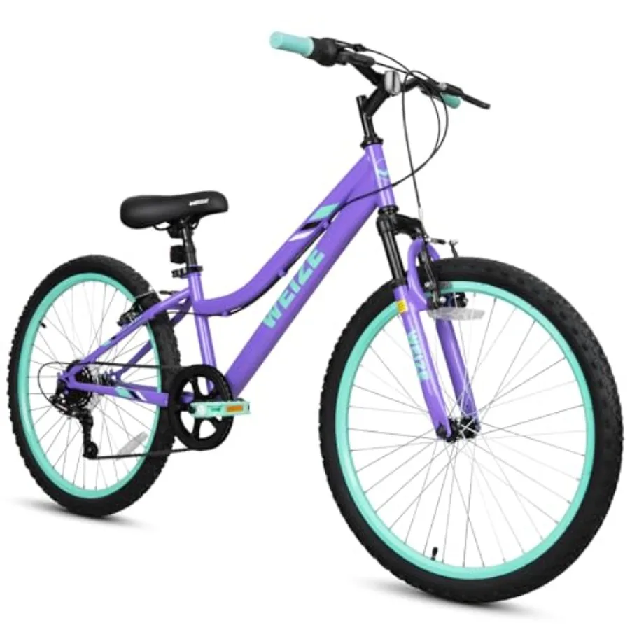

24 Inch Mountain Bike for Girls Age 6-14 6 Speed with Front Suspension Fork Adjustable Seat Height High-Carbon Steel Frame Red