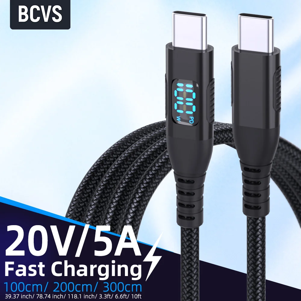 1 Stück PD100W Digital Display USB-C-Kabel für iPhone 16 15 Xiaomi Huawei Schnelles Laden für Macbook iPad Typ-C-zu-Typ-C-Kabel