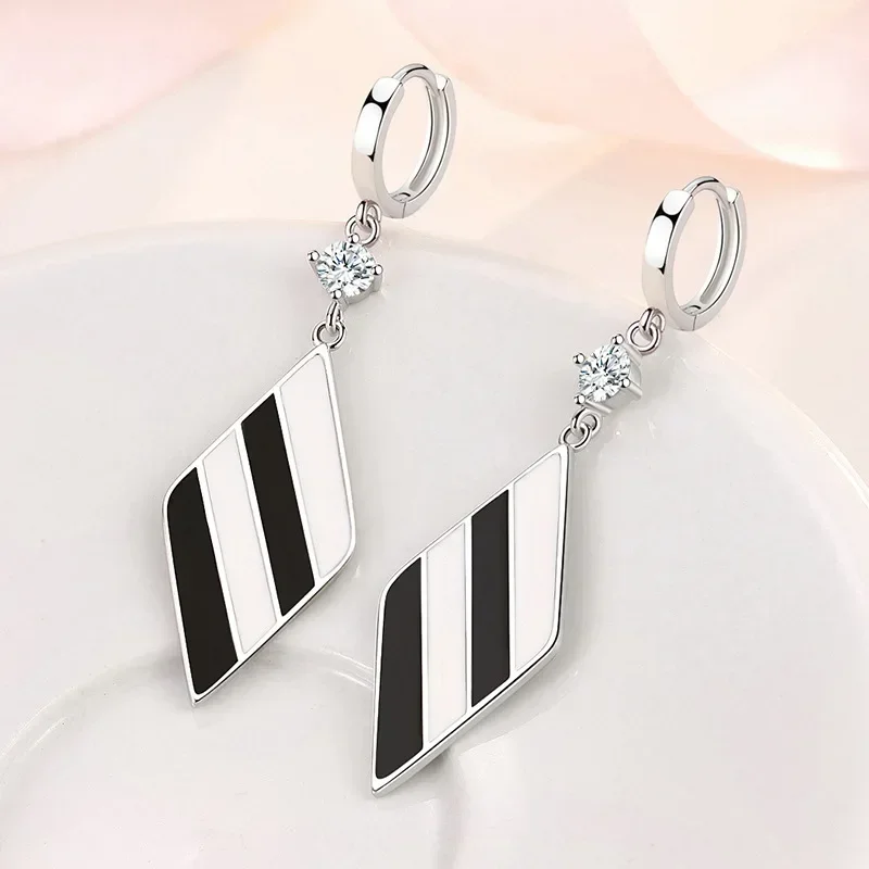 Romantic Grid Rhombus Drop Earrings For Women CZ Stone Copper Epoxy Female Dangle Ear Piercing Accessories Jewelry Best Gift