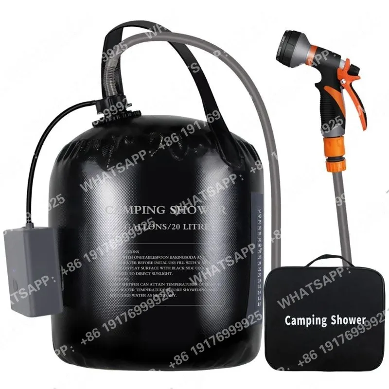 Portable outdoor hiking camping shower with 20L solar heating bag rechargeable electric pump shower for travel car pet cleaning