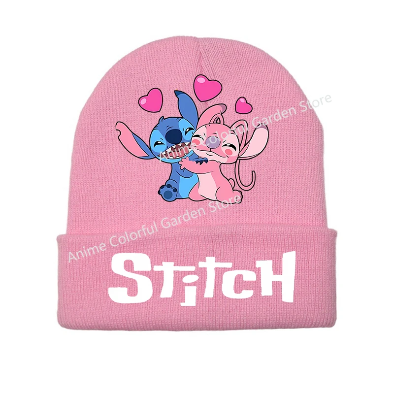 Disney Stitch Kids Knitted Hat Girls Autumn Winter Windproof Warm Pink Knit Cap Anime Cartoon Kawaii Hats Children Fashion Caps