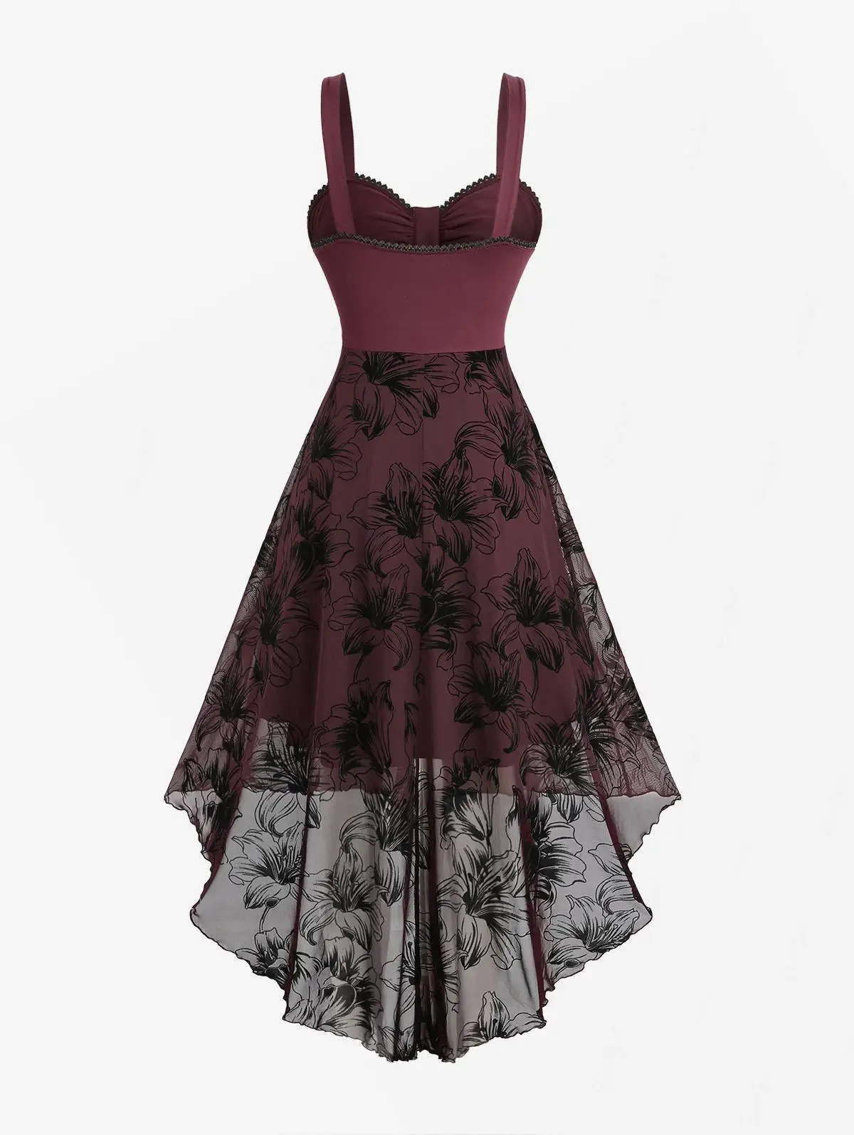 روزغال حجم كبير زهور الزنبق يتدفقون الدانتيل تقليم Ruched غير المتكافئة تانك فستان الاتجاه الجديد فساتين بلا أكمام Vestidos #2