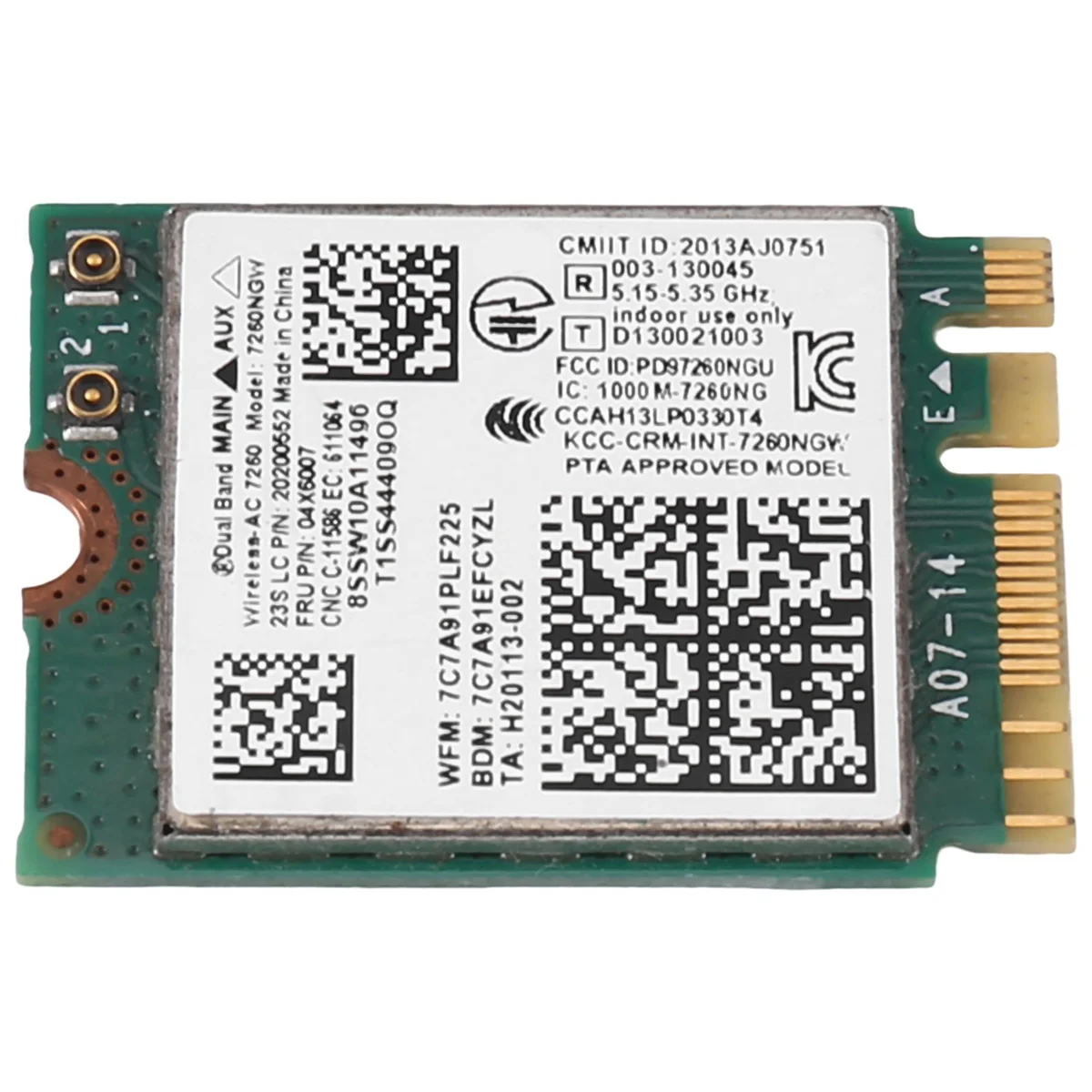 #510I 7260NGW 7260AC WiFi Card 2.4G/5G BT4.0 Fru 04X6007 for Thinkpad X250 X240 X240S X230S T440 W540 T540 Yoga Y50 (Green)