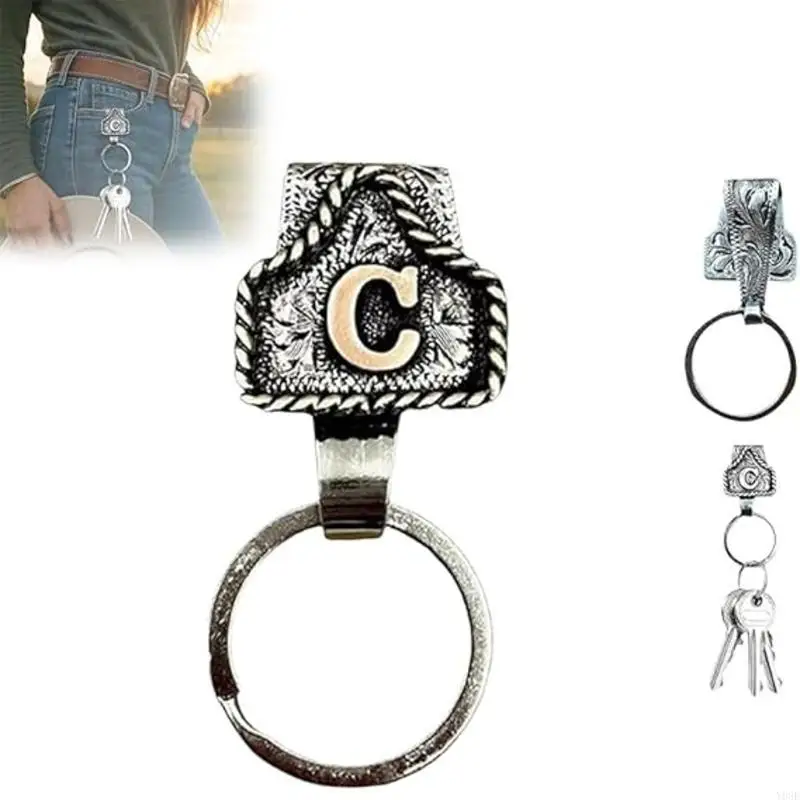Western Cowboy Letter Keychain, Vintage Handmade Letter A-Zi Initial Keychain Clip, Personality Metal Chain for Belt Y08E