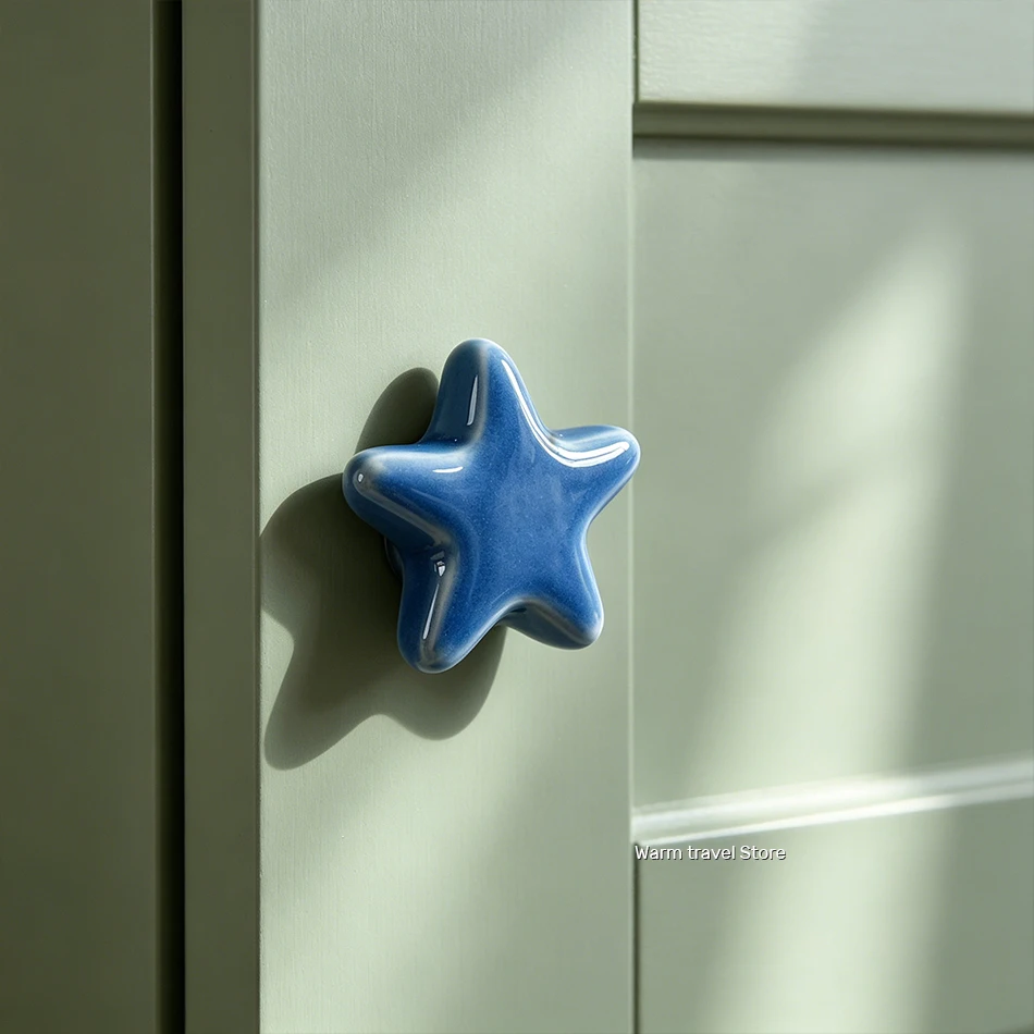Blue Pentacle Ceramic Single Hole Cabinet Knobs Furniture Drawer Pull Handles Wardrobe Cupboard Door Hardware Knob