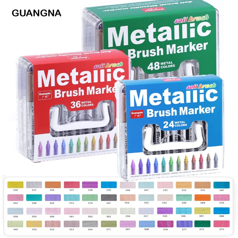 

GUANGNA 8520, 48/12 цветов, прямые жидкие металлические маркеры без кровотечения, мягкий наконечник для DIY, граффити, канцелярские принадлежности, художественные школьные принадлежности