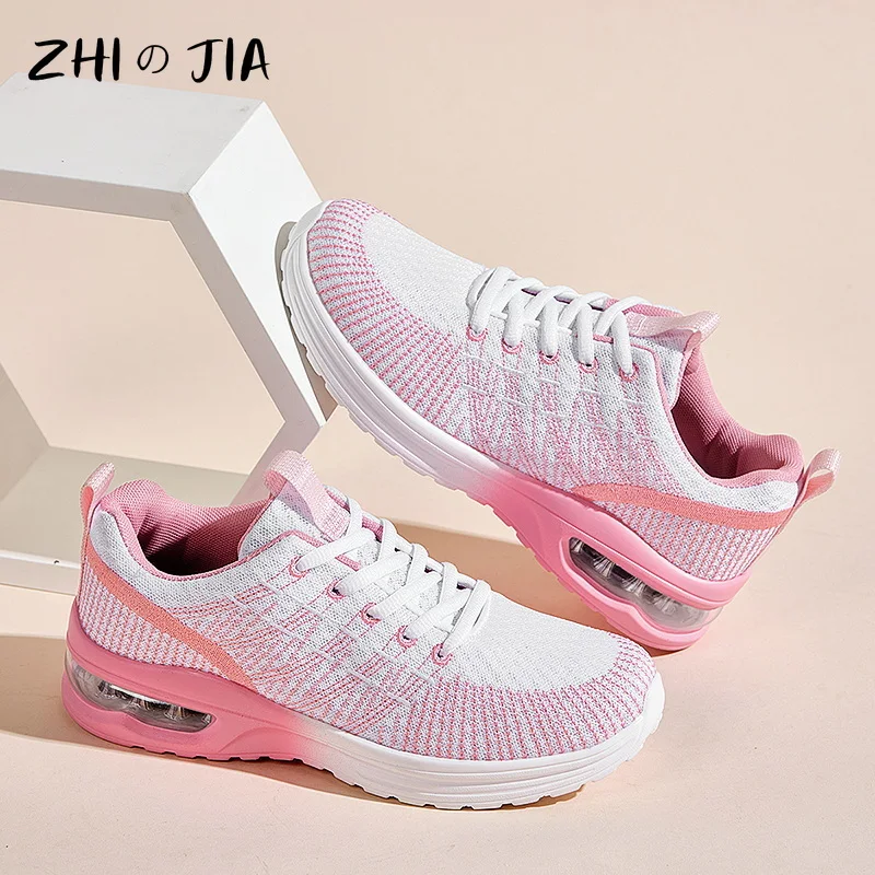 New Large Air Cushioned Women\'s Shoes Mesh Breathable Sneaker Outdoor Cushioned Running Shoes Fashion Trendy Matching Footwear