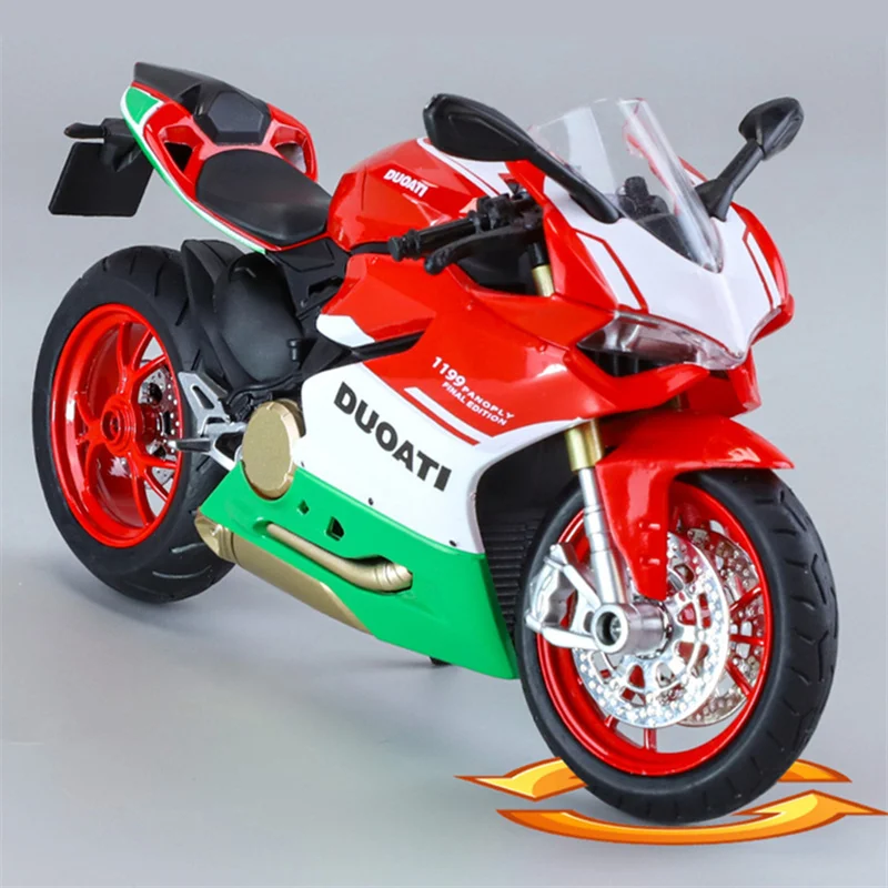 نسخة التجميع 1:12 1199 Panigale سبيكة دراجة نارية رياضية نموذج Diecasts سباق نموذج دراجة نارية الصوت والضوء لعبة أطفال هدية