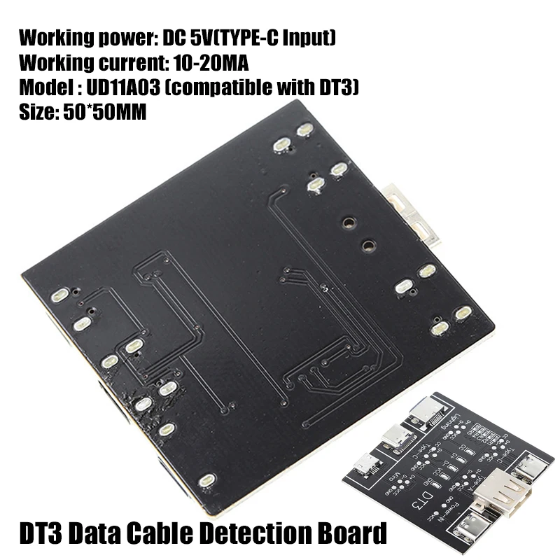 

Плата обнаружения кабеля передачи данных DT3 Тестер USB-кабеля для Type-C Micro USB C Инструмент для диагностики включения-выключения короткого замыкания