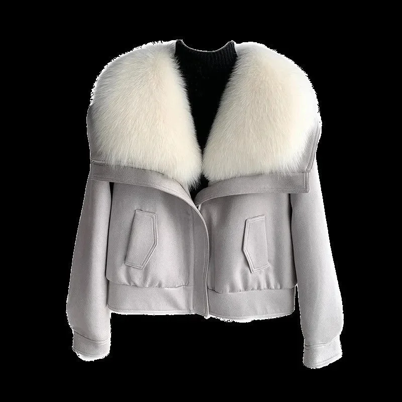 Winter Coat 2024 Down jacket For Linner Lining Motorcycle Jacket Fox Fur Collar Suede Fur Parka Short Fashionable High-Quality