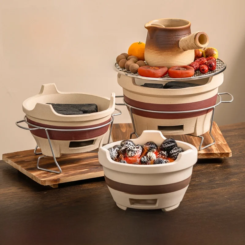 

Traditional Clay Carbon Oven Indoor Outdoor BBQ Tea Cooking Equipment Portable Cerc Body Two Layers Iron id for -6 People