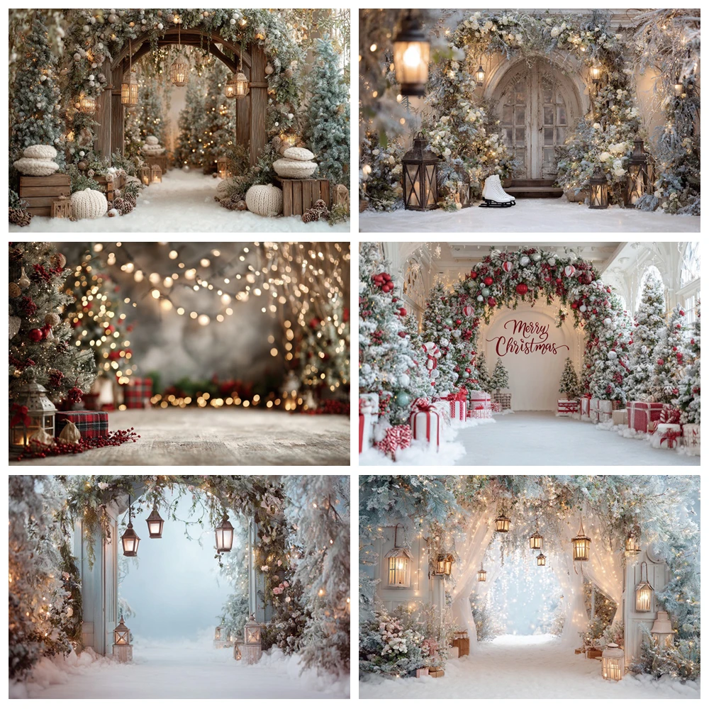

MOON.QG Christmas Decorations Photo Background Xmas Trees Floral Snowy Arches Backdrops For Photography Baby Studio Accessories