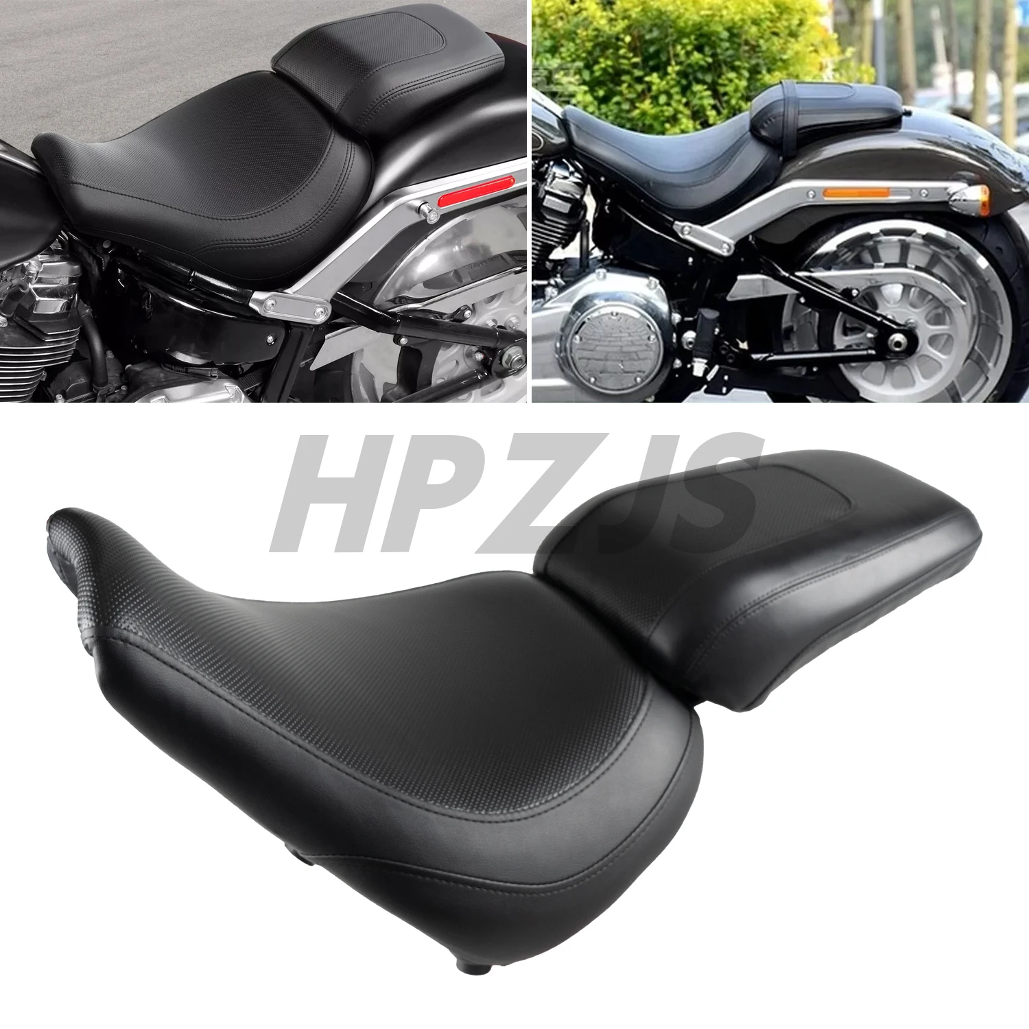 Black PU Leather Two Up Seat Front Rear Driver Passenger Seat For Harley Motorcycle Fat Boy FLFB 114 FLFBS 2018-2023