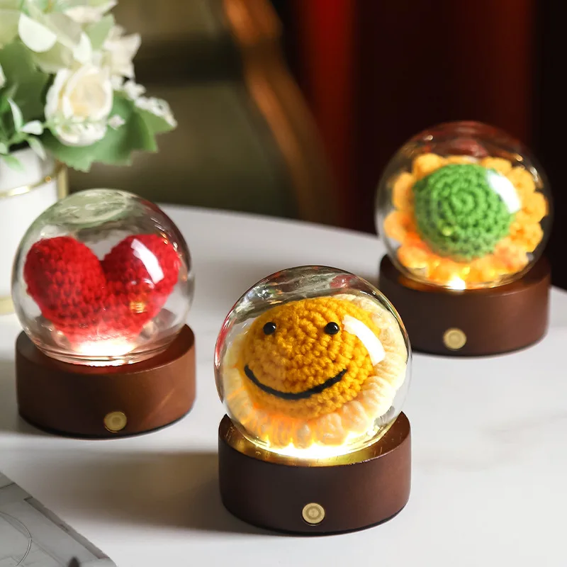 

Creative Night Light Handmade Knitting Woolen Sunflower Rose Fruit Crochet Night Lamp For Bedroom Bedside Desk Decor Couple Gift