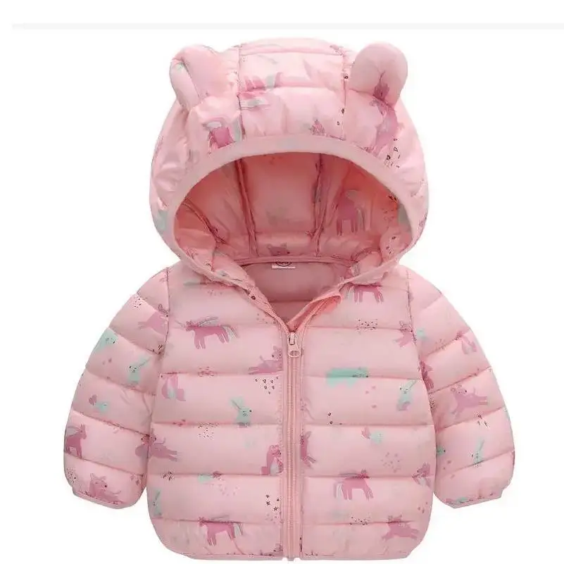 Autumn/Winter New Children\'s Down Cotton Coat Boys Girls Cartoon Bear Zipper Hooded Coat Infants and Young Children Warm Coat