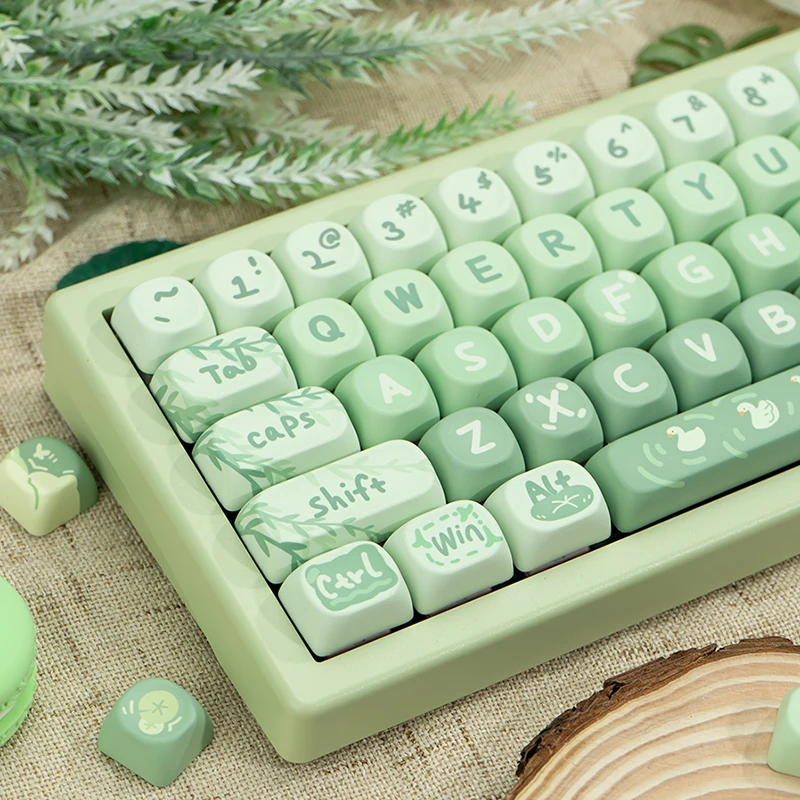 133 Keys Spring Outing Theme Keycap Set MOA Profile  PBT Thermal Sublimation Matcha Milk Green Keycaps for Mechanical Keyboard